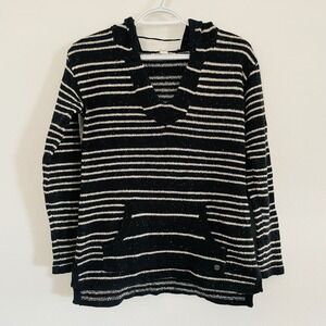 Roxy Womens Striped Knit Hoodie Sweater Black White‎ Y2K Grunge Cozy Beach XS